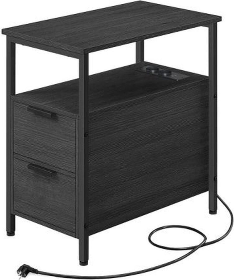ZAZA Home Bijzettafel nachtkast met Oplaadstation 2x stopcontact en 2x USB poort Zwart