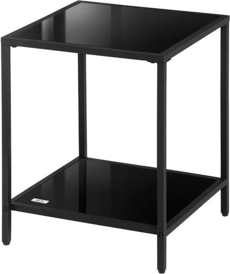 ZAZA Home kleine-bijzettafel-met-opbergruimte-zwart-glas-en-staal-40x40x50cm