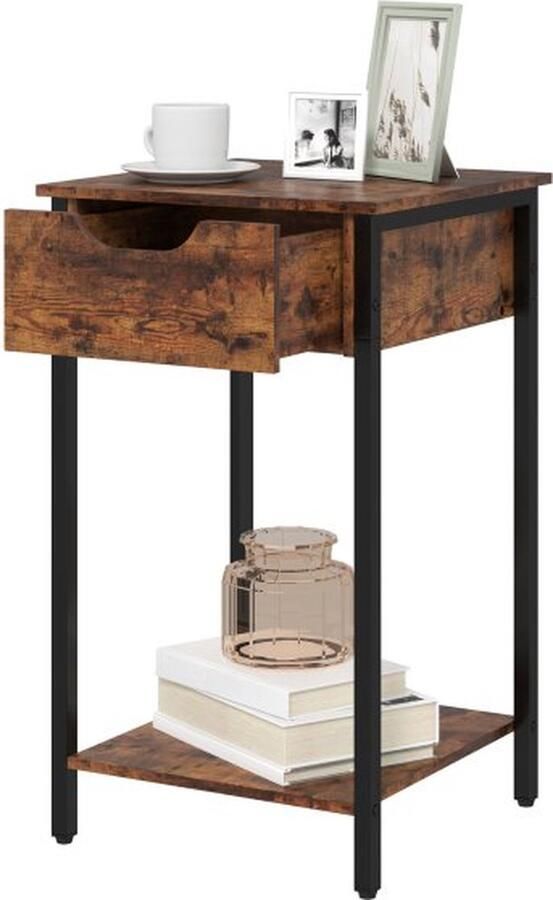 ZAZA Home Bijzettafel VintageDesign Met lade en plank Rustiek bruin