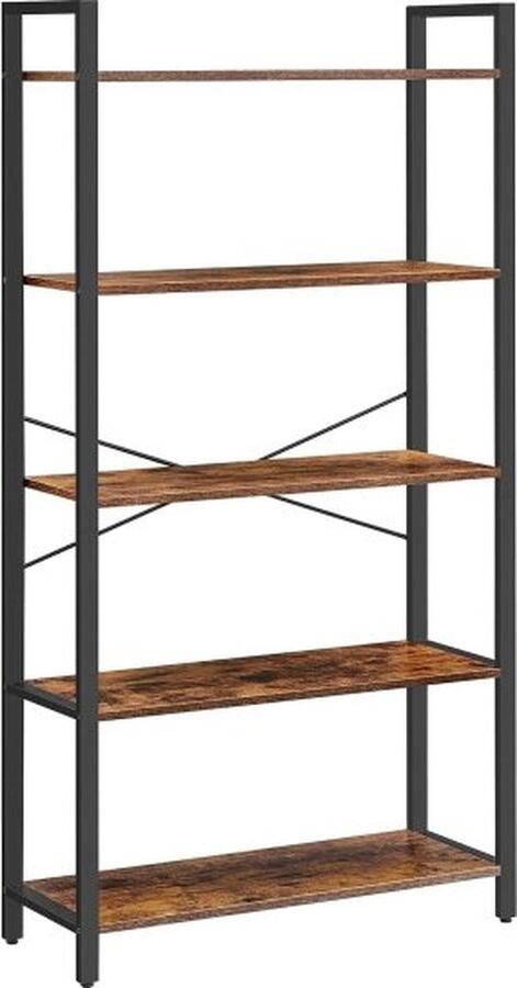 ZAZA Home Boekenkast met 5 verdiepingen rustieke planken met stalen frame voor woonkamer kantoor studeerkamer hal industriële stijl rustiek bruin en zwart
