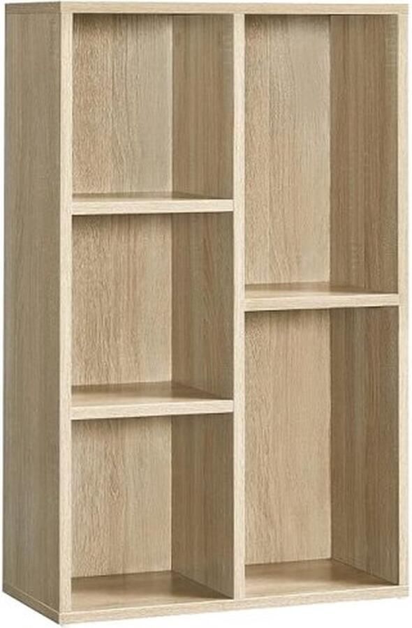 ZAZA Home Boekenplank die staat met 5 compartimenten voor woonkamer studie kinderkamer kantoor kamerscherm 50 x 24 x 80 cm eiken