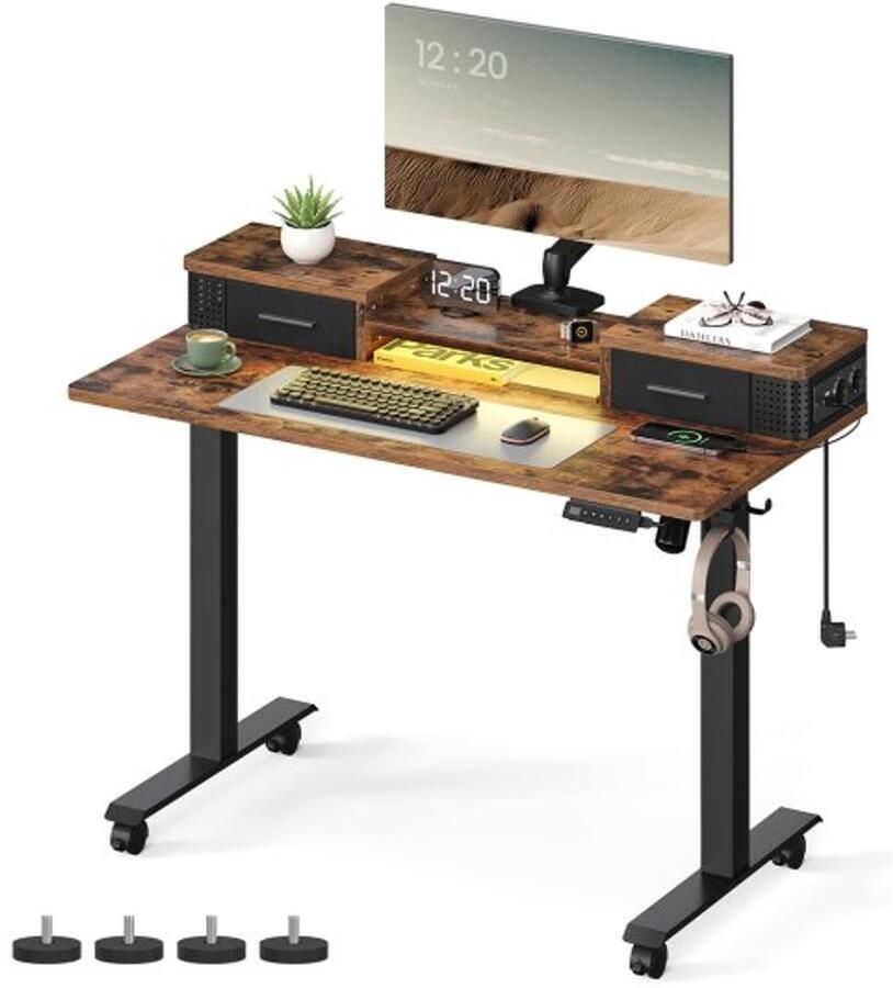 ZAZA Home Bureau FlexiDesk Elektrisch verstelbaar Monitorstandaard Vintage bruin