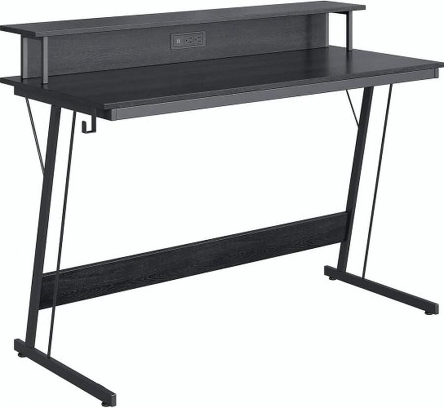 ZAZA Home Bureau gamingtafel met ingebouwde stekkerdoos computertafel met monitorstandaard voor 2 monitoren slaapkamer klassiek zwart