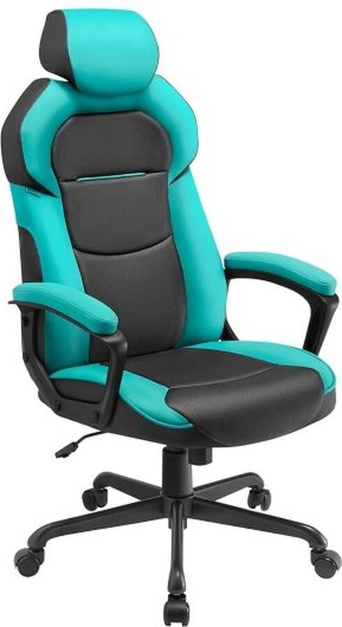 ZAZA Home Bureaustoel computerstoel PU verstelbare hoofdsteun gevoerde armleuningen kantelfunctie tot 150 kg belastbaar turquoise