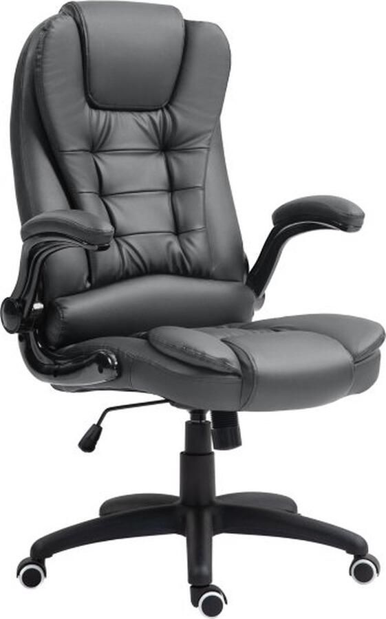 ZAZA Home bureaustoel-ergonomische-kantelfunctie-opklapbare-armleuning-hoogte-verstelbare-draaifunctie-thuiskantoor-kunstleer-donkergrijs