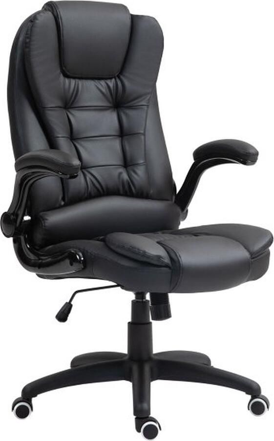 ZAZA Home bureaustoel-ergonomische-directiestoel-met-kantelfunctie-opklapbare-armleuning-in-hoogte-verstelbare-bureaustoel-met-draaifunctie-voor-thuiswerken-kunstleer-zwart