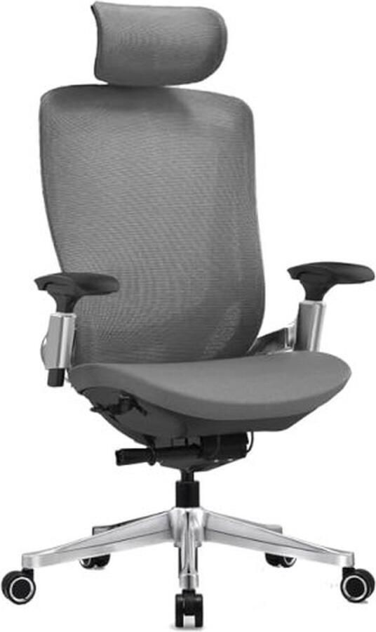ZAZA Home Bureaustoel ergonomisch en verstelbaar kantelbare rugleuning naar voren of achter in hoogte verstelbare zitting aluminiumlegering belastbaar tot 150 kg Grijs