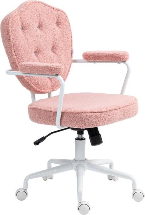 ZAZA Home bureaustoel-ergonomische-draaistoel-met-kantelfunctie-gestoffeerde-bekleding-met-knopen-in-hoogte-verstelbare-computerstoel-met-draaifunctie-voor-thuiskantoor-teddybeerfleece-roze