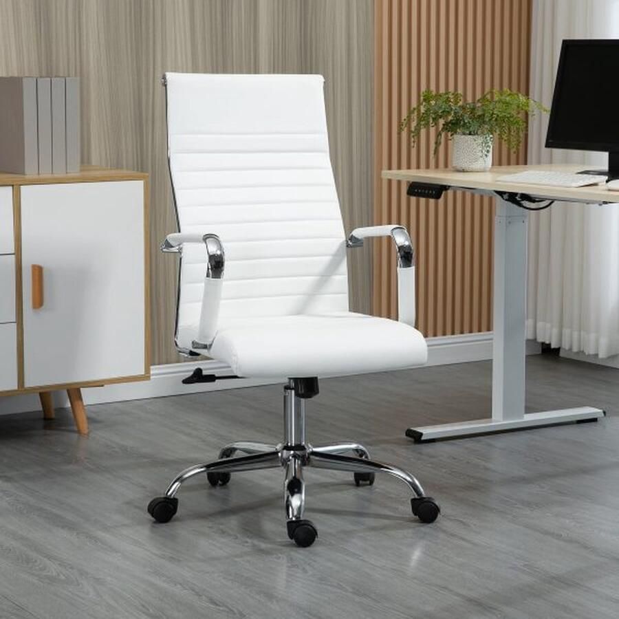 ZAZA Home BUSCHAKSSTOEL Roterende stoel Chief Armchair Wippfunst Functie Hoogte Verstelbaar gevoerde Ergonomisch synthetisch leerschuim wit 54 x 62 x 104-114 cm