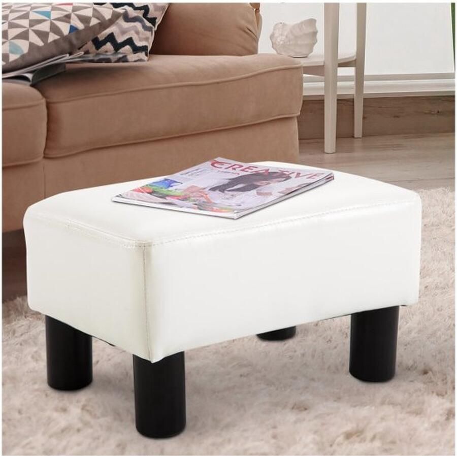 ZAZA Home Voet ontlasting beensteun stoel kruk inaugurele bank rug -vrije krukbank stoel chesterfield gemaakt van synthetisch leer wit 40 x 30 x 24 cm