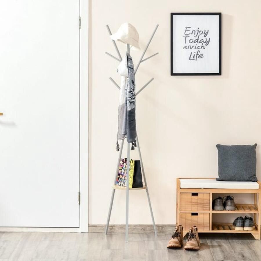 ZAZA Home Cloakroom Stand zei garderobe kleding staaf vloer vracht metaal wit L45 x B45 x H180 cm