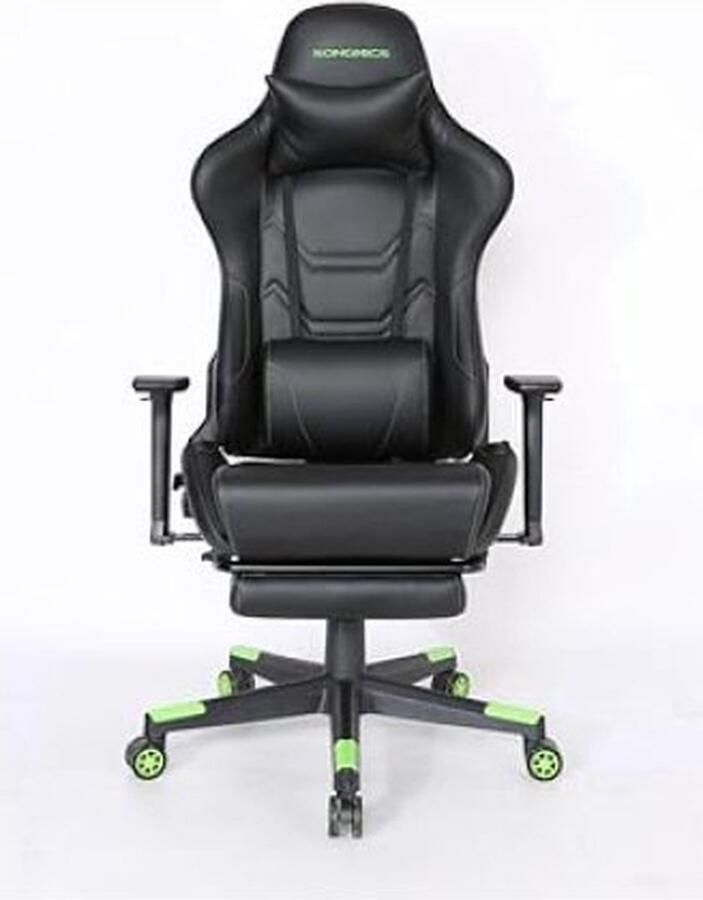 ZAZA Home Comfortabele bureaustoel gamestoel met hoge rugleuning armleuningen en voetensteun Ergonomisch en belastbaar tot 150 kg Zwart-groen