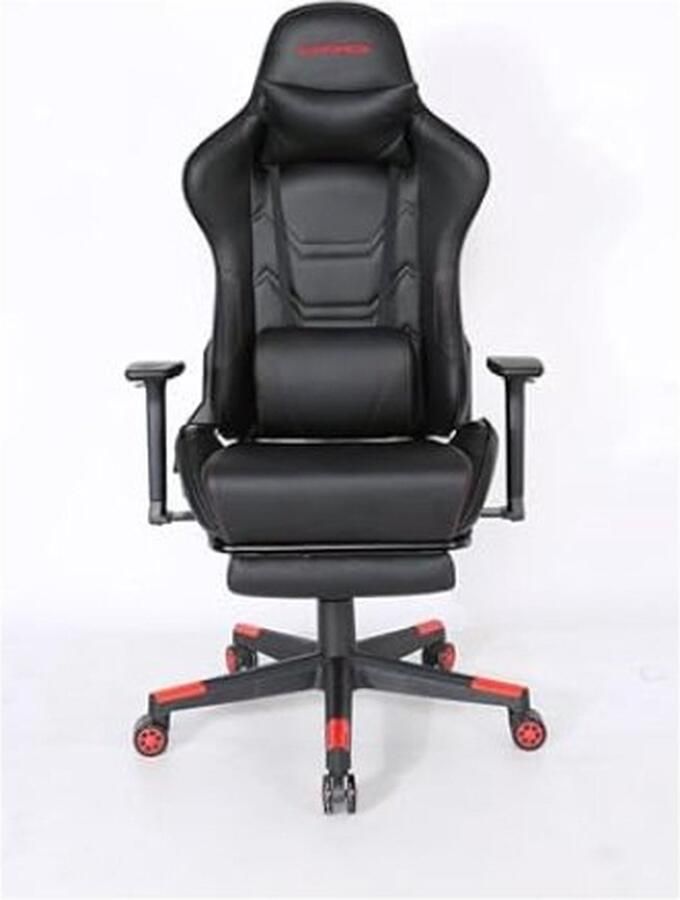 ZAZA Home Comfortabele bureaustoel met hoge rugleuning armleuningen lendesteun hoofdkussen en voetensteun ergonomisch en belastbaar tot 150 kg in zwart-rood