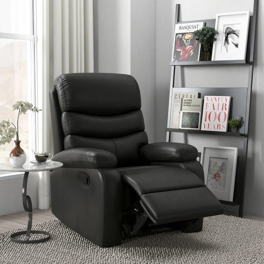 ZAZA Home Comfortabele tv fauteuil met ligfunctie en voetsteun kunstleder in zwart belastbaar tot 125 kg