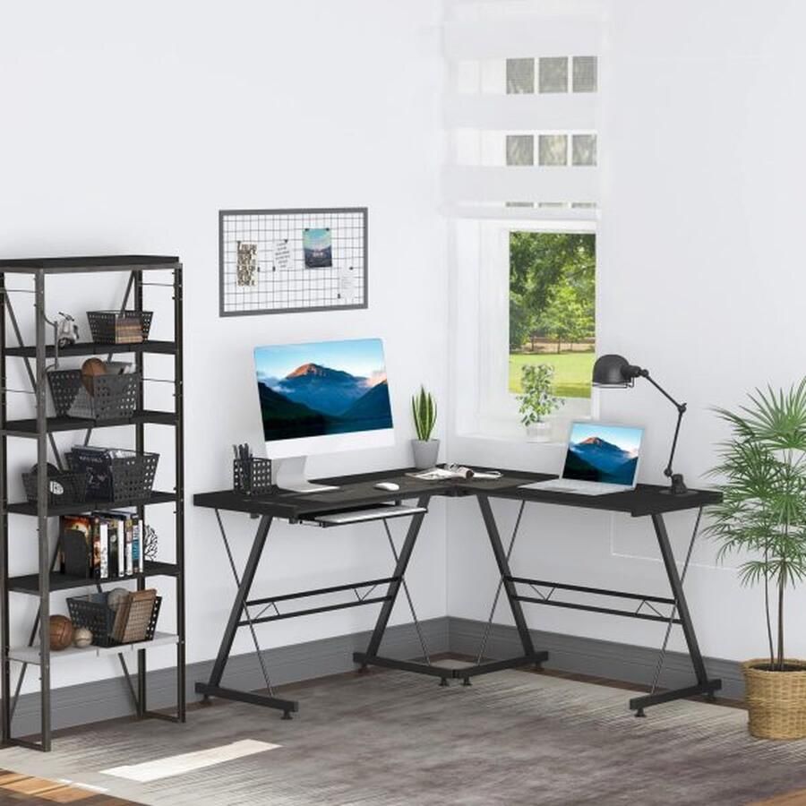 ZAZA Home Computertabel Bureau Flexibel werkstation MDF Steel Black 210 x 50 x 73 5 cm