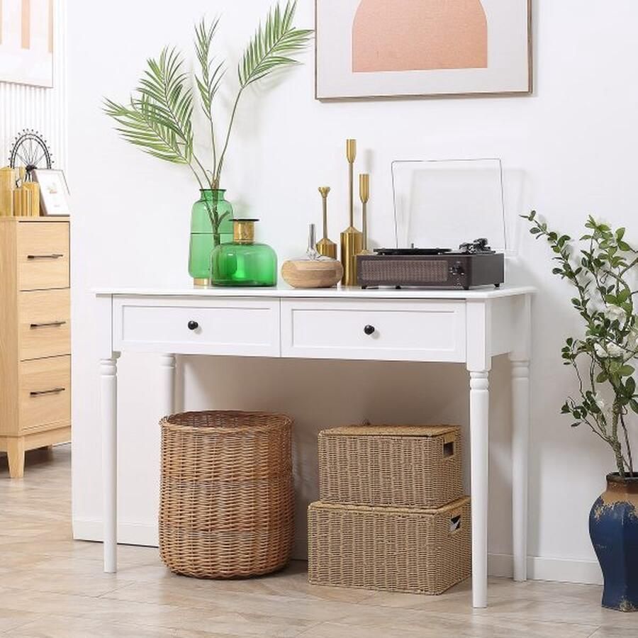 ZAZA Home Consoletafel bloemtafel bijzettafel met laden moderne softs voor ingang woonkamer en gang dennenhout wit