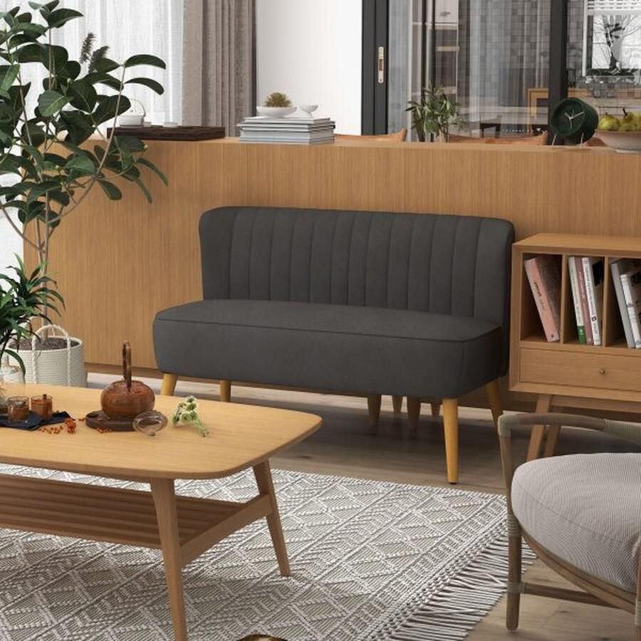 ZAZA Home Dunkergrijze Loveseat Sofa met Houten Poten 2-Zitsbank tot 150 kg 117 x 56 5 x 77 cm