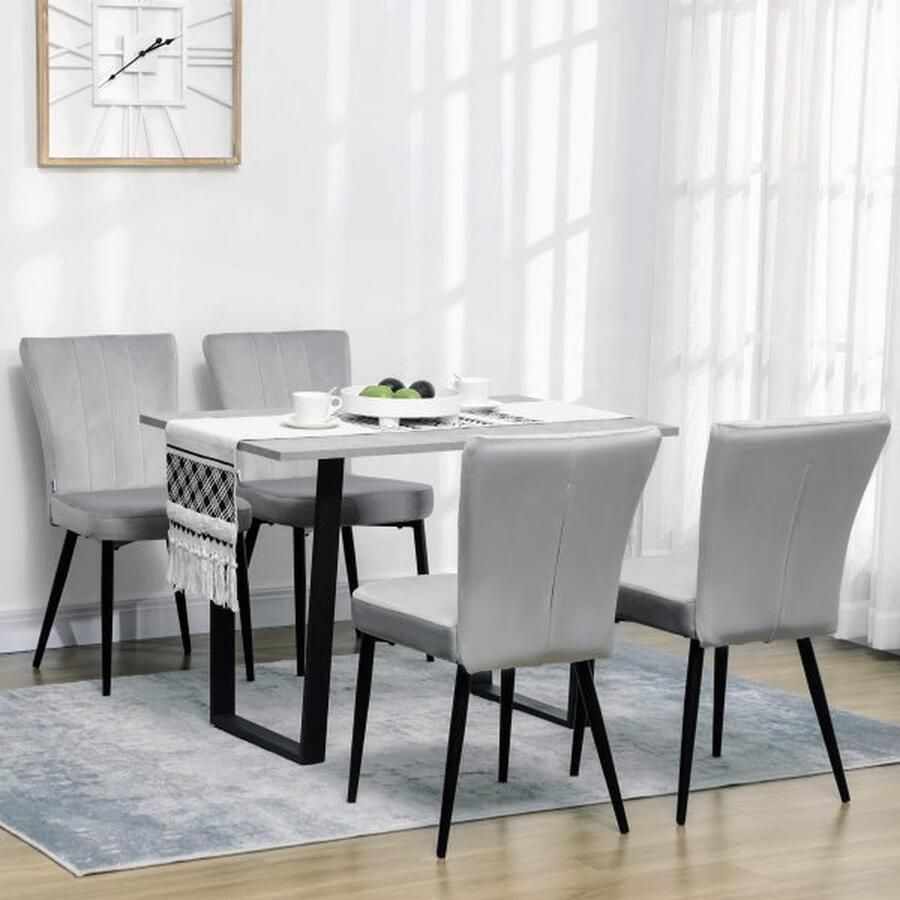 ZAZA Home Eetkamer 4-set keukenstoel eetstoel met rugleuning gestoffeerde stoel met fluwelen optiek keukenstoel staal grijs 46 x 65 x 87 cm