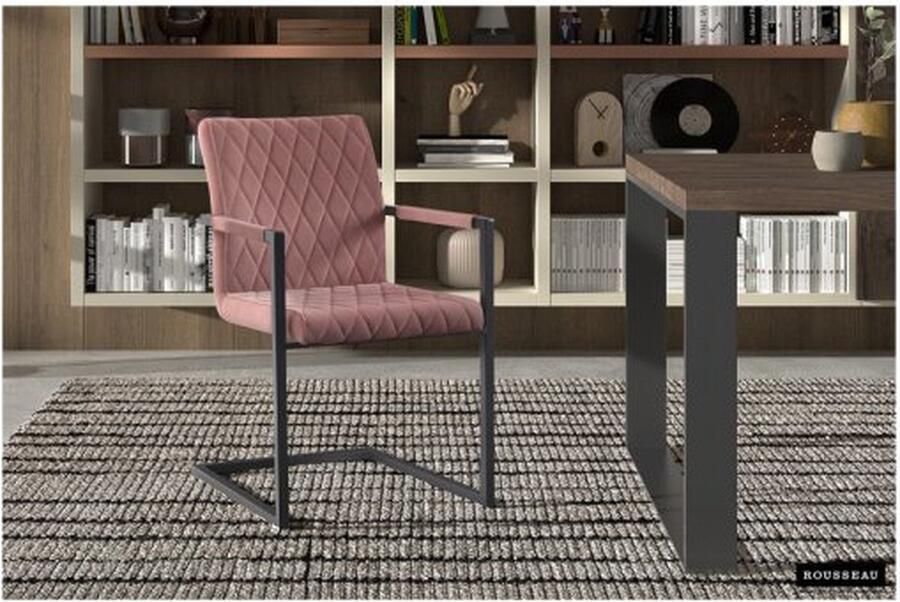 ZAZA Home Eetkamerstoel 'Brigitte' Fluweel Roze Poten metaal en bekleding velours