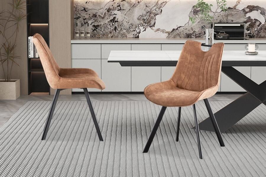 ZAZA Home Stoel 'Pablo' Micro fiber PU Donkerbruin Set van 2 - Foto 3