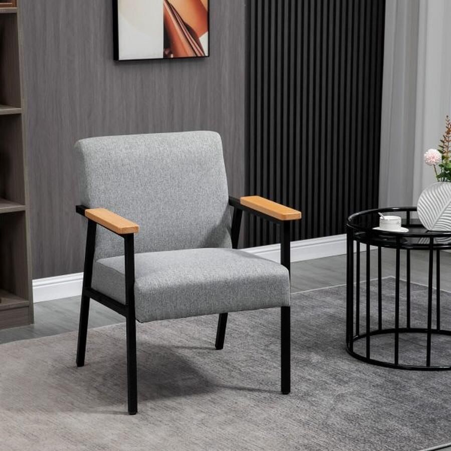 ZAZA Home Eetkamerstoel Relax leunstoel stoel lounge stoel met linnen optiek grijs 64 5 x 70 x 83 5 cm