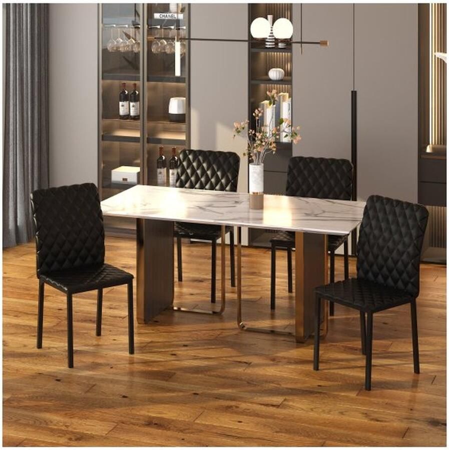 ZAZA Home Eetkamer 4-set eetkamerstoel gewatteerde eetkamerstoelen gestoffeerde stoel met stalen benen keukenstoel synthetisch leer zwart 41 x 50 x 91 cm