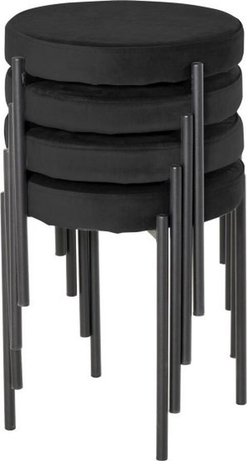 ZAZA Home 4-delige-set-eetkamerstoelen-stapelbare-eetkamerstoelen-keukenstoel-met-gestoffeerde-zitting-fluweel-uitstraling-barkruk-fluweel-voor-keuken-eetkamer-metaal-zwart-41-5-x-41-5-x-46-cm