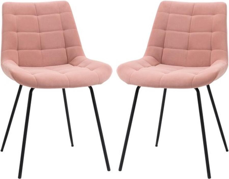 ZAZA Home eetkamerstoel-2-stuks-keukenstoel-met-rugleuning-fluwelen-bekleding-in-roze-retrodesign-stalen-poten-voor-woonkamer