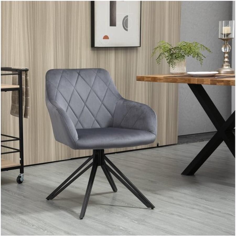 ZAZA Home Eetstoel Stoelstoel met armleuning keukenstoel woonkamer stoel fluwelen optica retro ontwerp staal grijs 58 x 60 5 x 77 5 cm