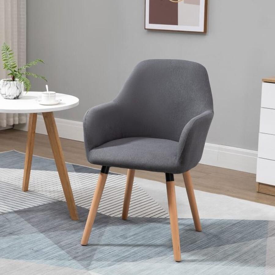 ZAZA Home Eetstoel woonkamer stoel gestoffeerde stoel Anti-slip linnen stof Beech Wood Dark Grey+Natuur 56 cm x 60 cm x 85 cm