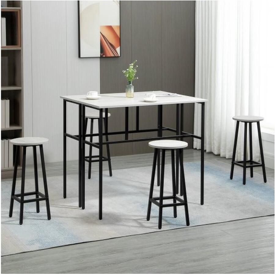 ZAZA Home 6-delige EsSgruppe 2 Bartisch met 4 stoelen ontlasting zitgroep eetkamergroep in de industriële design Bar Stool Set van Span Wood Steel Gray+Black