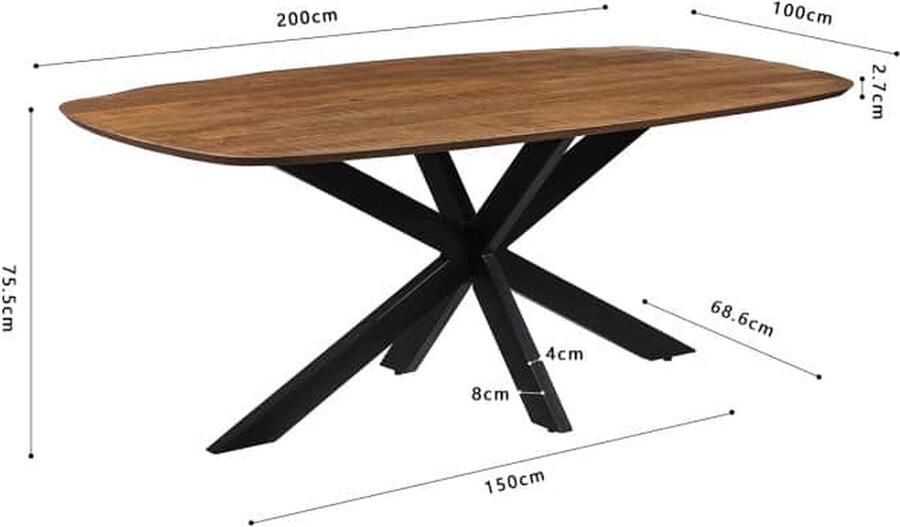 ZAZA Home Eettafel 'Isabella' 200 cm Spider-poot Ovaal Mangolia Structuur metaal blad exotisch hout mangolia Top 45 mm - Foto 2
