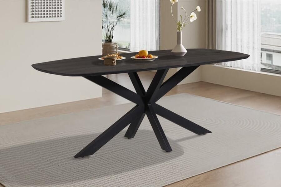 ZAZA Home Eettafel 'Isabella' 200 cm Spider-poot Ovaal Mangolia Zwart Structuur metaal blad exotisch hout mangolia Top 45 mm - Foto 2