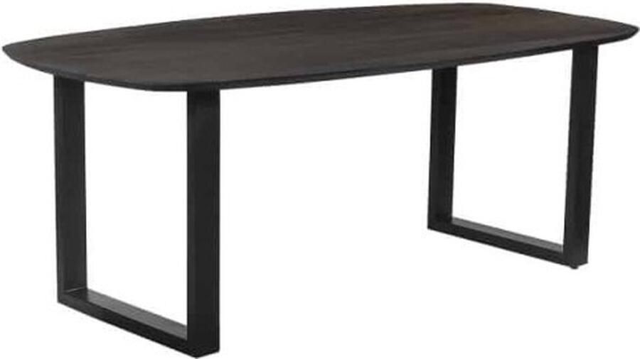 ZAZA Home Eettafel 'Isabella' 200 cm U-Poot Ovaal Mangolia Zwart Structuur metaal blad exotisch hout mangolia Top 45 mm