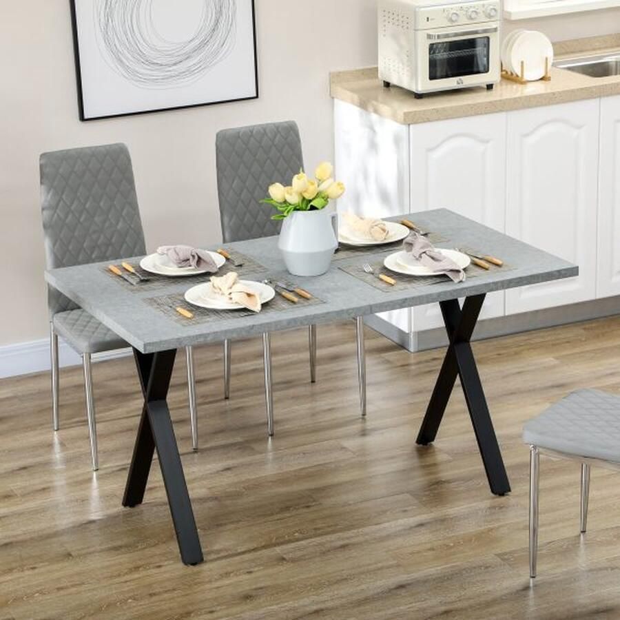 ZAZA Home Eettafel keukentafel eettafel met stenen uiterlijk woonkamer tafel voor 6 personen stalen benen grijs 140 x 80 x 76 cm