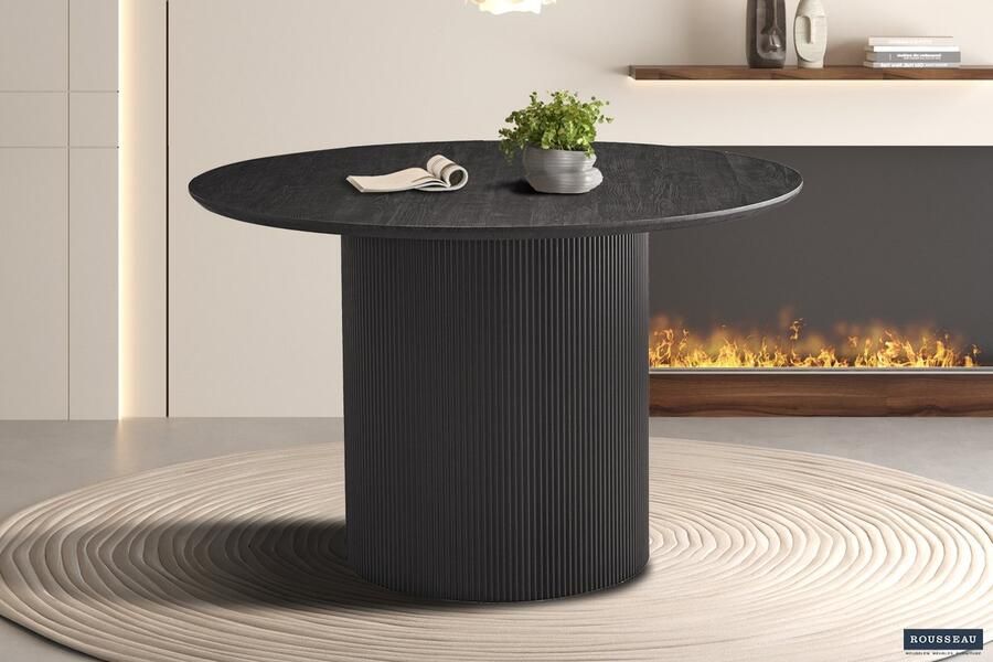 ZAZA Home Eettafel 'Lagos' 120 cm Rond Decor Donkerbruin Structuur mat top 25 mm met 3D papier