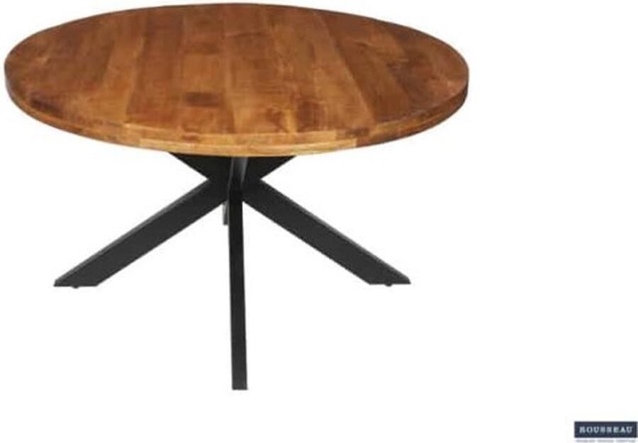 ZAZA Home Eettafel 'Maria' 130 cm Rond Mangolia Structuur metaal blad exotisch hout mangolia Top 45 mm