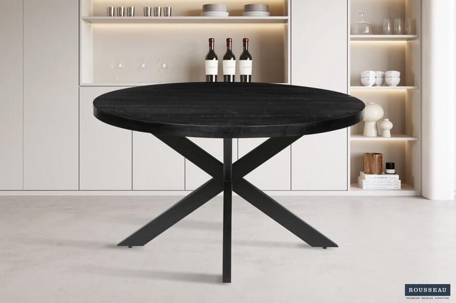 ZAZA Home Eettafel 'Maria' 130 cm Rond Mangolia Zwart Structuur metaal blad exotisch hout mangolia Top 45 mm - Foto 2