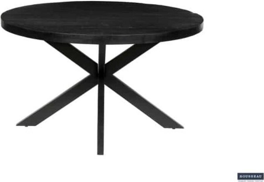 ZAZA Home Eettafel 'Maria' 130 cm Rond Mangolia Zwart Structuur metaal blad exotisch hout mangolia Top 45 mm