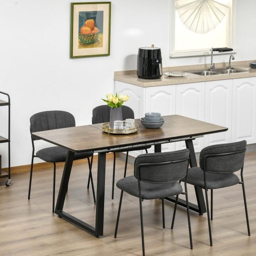 ZAZA Home Eettafel met uittrekbare tafelblad 120-160 x 80 cm keukentafel in houten look eettafel gemaakt van metalen frame bijzettafel voor keuken eetkamer woonkamer bruin
