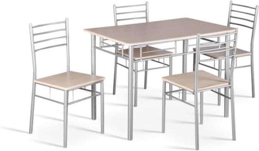 ZAZA Home Eettafel set 'Amelia' Decor sonoma Structuur metaal zitting en blad spaanderplaat Top 17mm