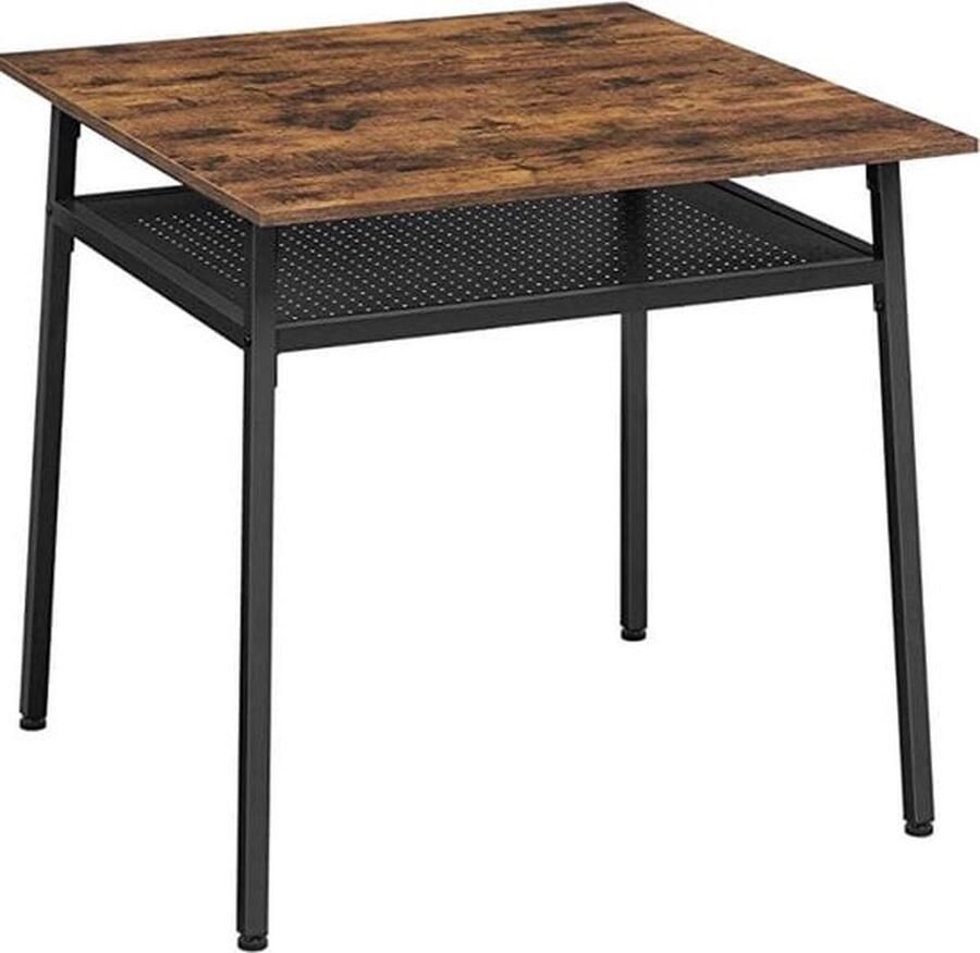 ZAZA Home Eettafel Vierkante Keukentafel Bureau Met Plank Voor Woonkamer Kantoor İndustrieel Ontwerp Vintage Bruin-Zwart
