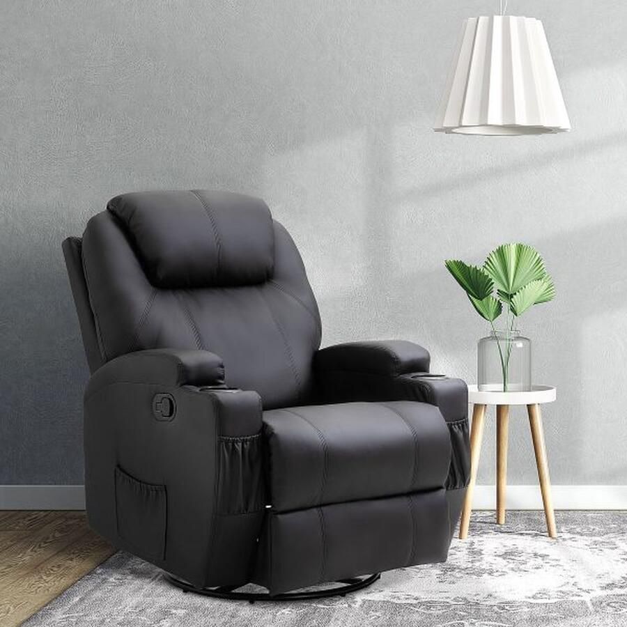 ZAZA Home Ontspan leunstoelmassage stoel elektrische tv -fauteuil 5 massagemodi liegfunctie synthetisch leer hout metaalschuim zwart 84 x 92 x 109 cm