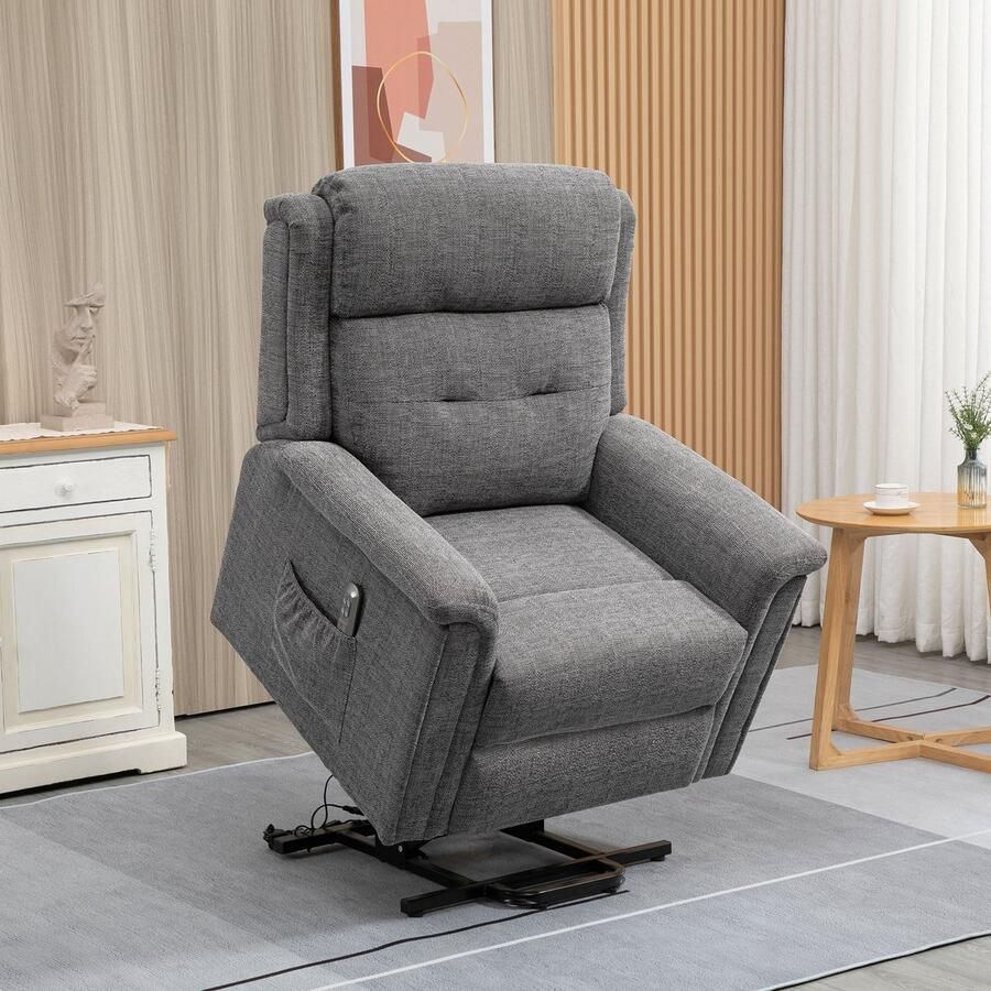 ZAZA Home Elektrische hangende fauteuil televisie fauteuil met liegen functie senior stoel met afstandsbediening met afstandsbediening tot 170 kg grijs 89x96x108 cm