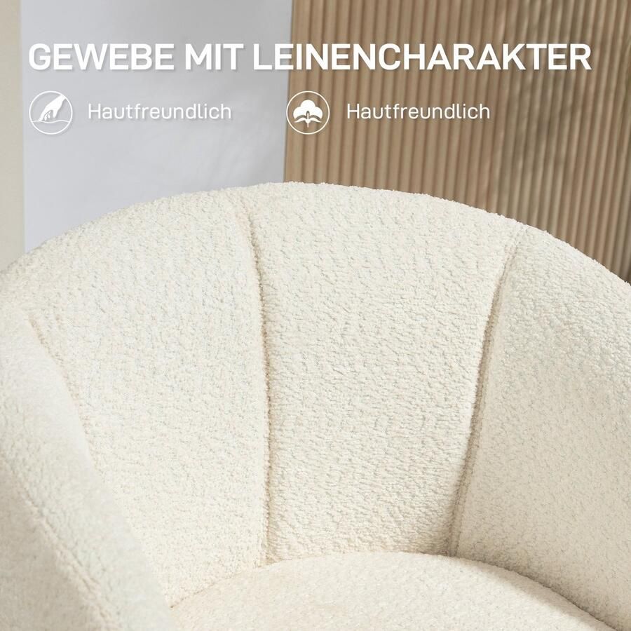 ZAZA Home fauteuil-loungestoel-met-armleuning-360-draaifunctie-linnenlook-draaistoel-met-metalen-poten-voor-woonkamer-slaapkamer-roomwit