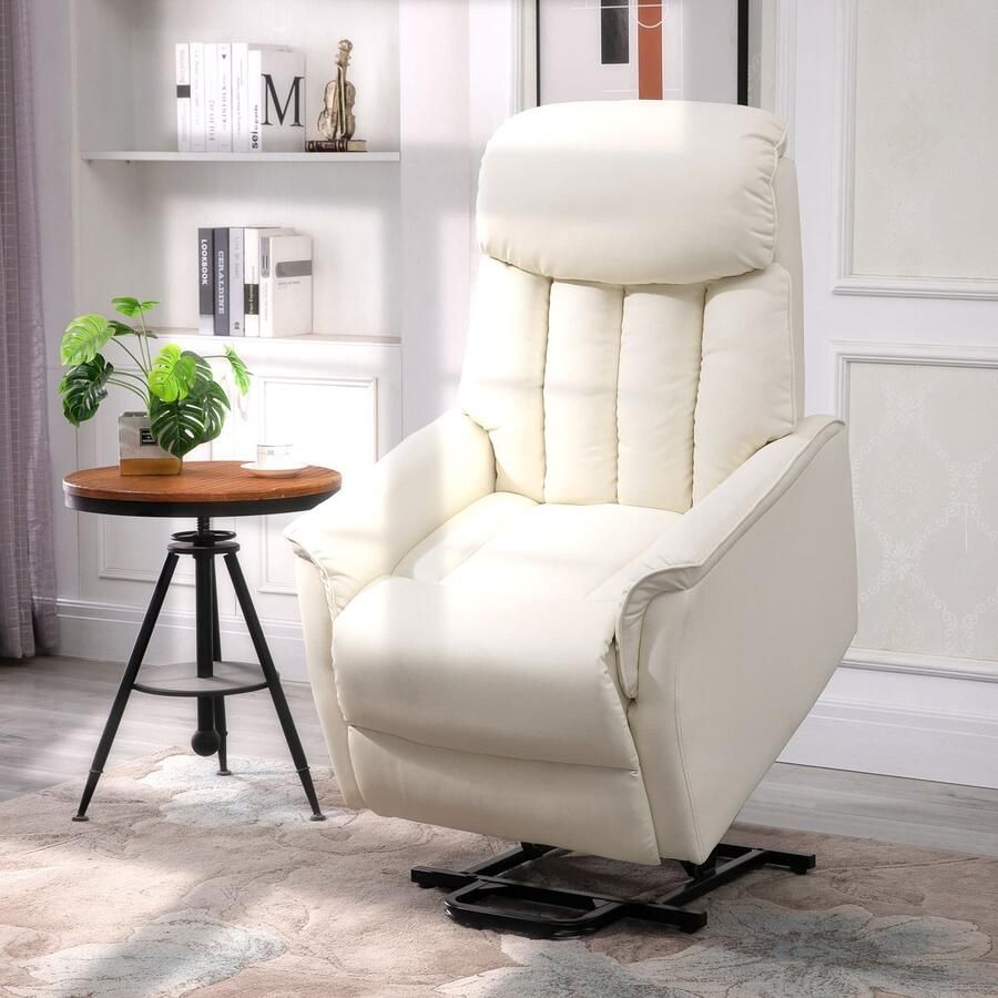ZAZA Home Refrest fauteuil televisie fauteuil met staande hulp elektrisch leugenfunctie synthetisch leer beige 80 x 94 x 104 cm