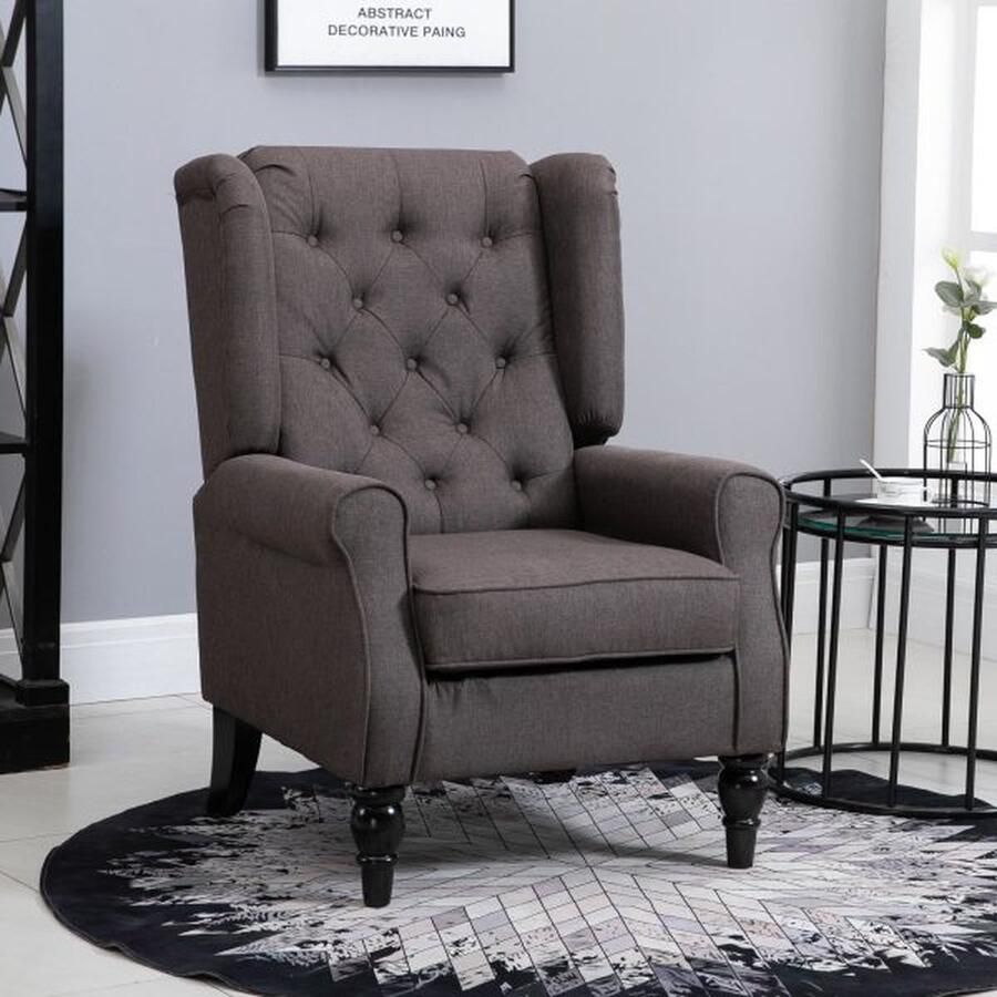 ZAZA Home Individuele fauteuil enkele stoel enkele stoel met tuft houten voeten polyester bruin 76 x 86 x 108 cm