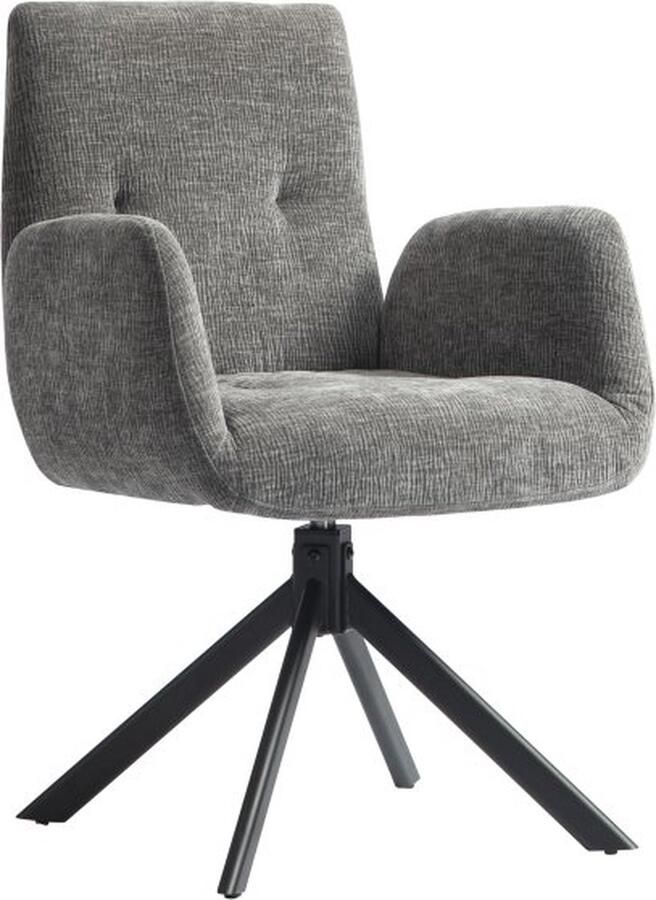 ZAZA Home fauteuil-draaibaar-loungestoel-met-armleuning-wol-leinenlook-moderne-gestoffeerde-stoel-met-knoophechting-stalen-poten-voor-woonkamer-slaapkamer-donkergrijs