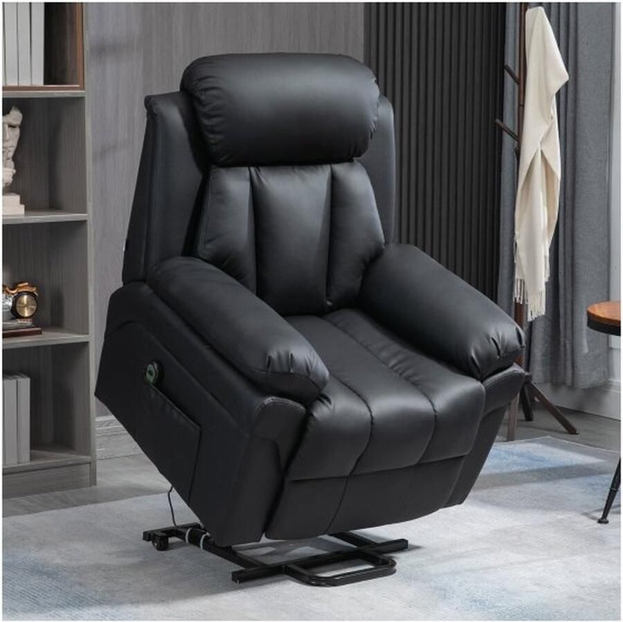 ZAZA Home Fauteuil met stand-up hulp elektrische ontspanning leunstoel nei-barer tv-fauteuil met afstandsbediening televisie fauteuil bioscoopstoel gemaakt van synthetisch leer zwart