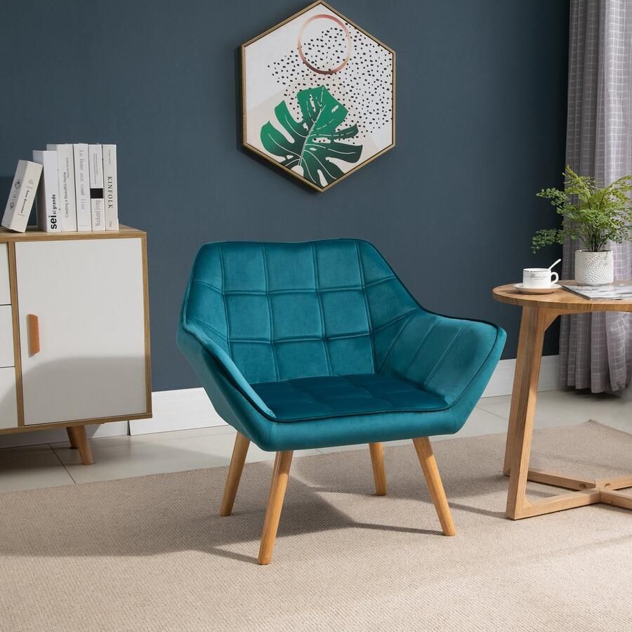 ZAZA Home Individuele leunstoel ontspannen fauteuil met verhoogde benen fluweel -achtige polyester Scandinavisch groen 64 x 62 x 72 5 cm